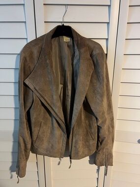 ecru Women's Taupe Suede Draped Zip Front Jacket